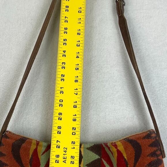 Vintage Handmade 12"X 12" Red Orange Southwestern Wool Boho Hippie Tote Bag - Picture 13 of 16